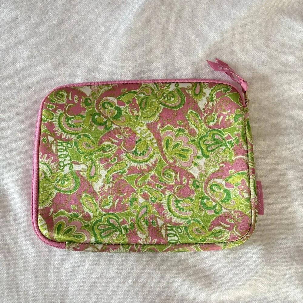 Lilly Pulitzer iPad Tablet Sleeve Case‎ Zip Pink Green Floral Neoprene 8.5x10.5